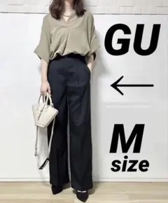 【美品】GU ベルテッド ストレートパンツ M タック ワイドパンツ ユニクロ