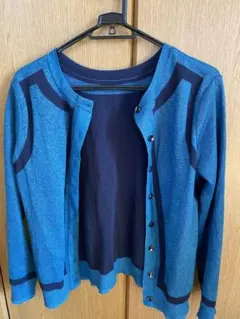 ギャバジンKT 長袖ジャケット風カーディガン 青 カーディガン ボタン付き