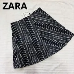 新品　ZARA ザラ ミニスカート 黒白 総柄 Mサイズ タグ付き