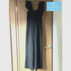 【GRLグレイル】ブラックフリルストラップサロペット・オールインワン