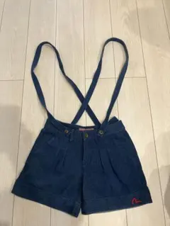 エビスサスペンダー付きデニムショートパンツ ダークブルー エビス赤い刺繍付き