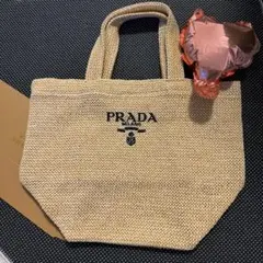 未使用】 PRADA ラフィア トートバッグ ノベルティ ピンク Pt1003