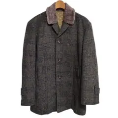 ヴィンテージ　チェック柄　ウールコート　ジャケット　ダークグリーン　毛足