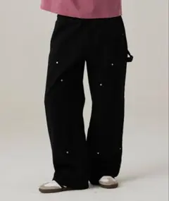 ZARA スタッズペインターパンツ バギーデニム 黒のサムネイル