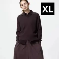 新品UNIQLO ウォッシャブルニットリブポロセーター　カラーワイン　サイズXL
