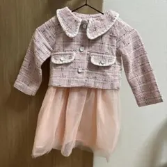 ピンク ツイード風ワンピース　フォーマルドレス　110 中古