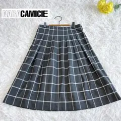 【美品✨ナラカミーチェ】チェック柄プリーツフレアスカート ストレッチ 日本製 Ⅰ