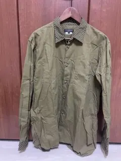 【レア】コムデギャルソンオムプリュスのドット襟袖ミリタリーグリーンシャツ