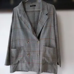 レディース　チェックジャケット　グレーブラウン