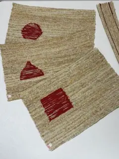 【丸三角四角シリーズ】裂織り手織りランチョンマット3枚セット　オマケ付