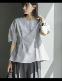 美品OPAQUE.CLIPドライタッチペプラムブラウスL オペークドットクリップ