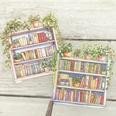 ◤コラージュ◢✨新品✨　PETシール　キラキラブック　植物と本棚　10枚入り