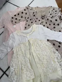 バースデー購入 ベビー服 50〜70 女の子 3点セット くすみカラー レース