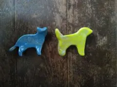 作家さんの手作り　はし置き　黄色い犬　青い猫　置物としても可愛い