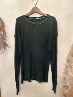 グリーン ワッフル生地 長袖カットソー