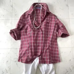 バーバリーブルーレーベル ノバチェック 比翼シャツ ホース刺繍 ピンク 