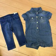 デニムロンパース、デニムズボンセット