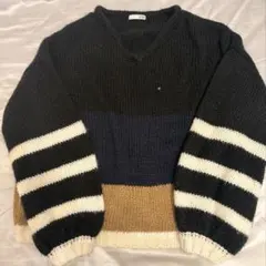 GYDA ニットセーター Vネック ボーダー柄
