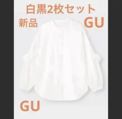 【GU】ラッフルスリーブブラウス 白　黒　2枚セットのサムネイル