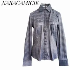 美品】 NARACAMICIE 長袖開襟シャツ 3 ネイビー チェック柄 - メルカリ