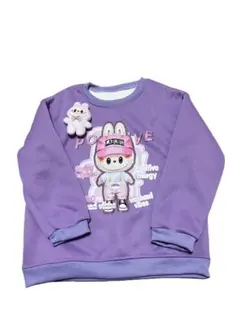 ラブブキャラクター付き紫色トレーナー裏毛