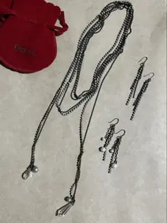 【FRILL】ラリエットとピアス2個セット/ボールチェーン ビジュー ネックレス