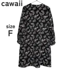 cawaii 羽織 透け感 花モチーフ ブラック チュニック カワイイのサムネイル