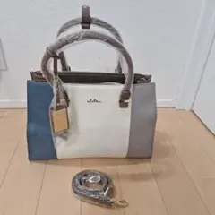 Clelia 2wayハンドバッグ 青 白 灰