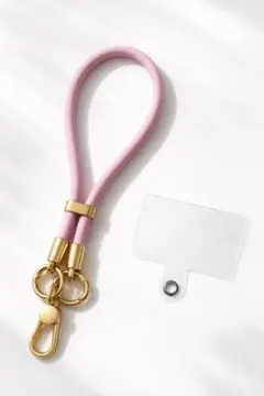 レザーストラップ キーホルダー ピンク ゴールド金具 シンプル
