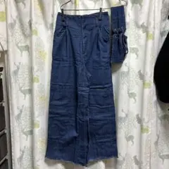 濃い青 デニム ワイドパンツ ハイウエスト　【Heather】