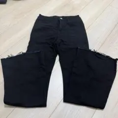 黒 フリンジブーツカットデニム