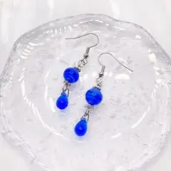 No.1487-A 琉球ガラス♡ちっちゃなハート☆ピアス・イヤリング(ブルー