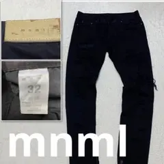 mnml ミニマル 裾ジップ ハードクラッシュ ダメージデニムパンツ 黒 W32のサムネイル
