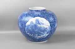 平戸 三川内焼 祐祥作 染付 山水図 牡丹唐草文 大型花瓶 FG25-10 平戸 三川内焼 祐祥作 染付 山水図 牡丹唐草文 大型花瓶 FG25-10