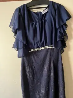 ネイビー フリル付きフォーマルドレス Mサイズ