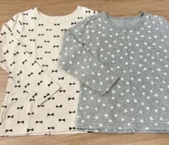 【値下げ】長袖カットソー 2枚セット アイボリーリボン柄 グレー花柄