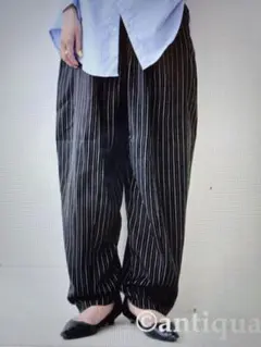 アンティカ 2025新作 ストライプバルーンパンツブラック 新品未使用