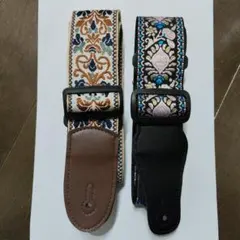 送料込特価 花柄刺繍ギターストラップ2本セット