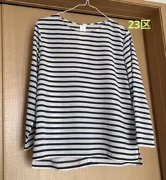 23区　ボーダー柄ブラウス　後ろファスナー　ポリエステル100% サイズ38のサムネイル