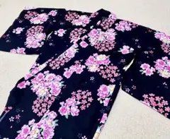 黒地ピンク花柄 子供用浴衣