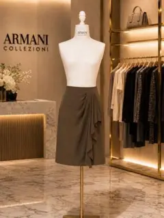 【美品】ARMANI COLLEZIONI アルマーニ ドレープスカートカーキのサムネイル