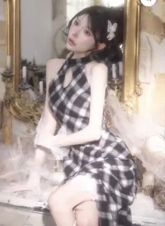 belear mimi チェックデザインロングワンピース - メルカリ