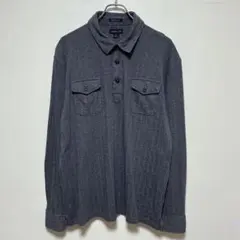 LANDS'END 長袖ポロシャツ　ヘリンボーン　エルボパッチ　ピマコットン