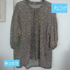 美品】【ピノーレ】 高級シフォンブラウス シルク混チュニック 38/M 