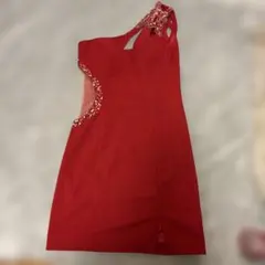 IRMA赤いビジュー付き片肩ドレス