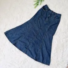 美品 GU ジーユー ライトデニムフレアマキシスカート ブルー XL デニム