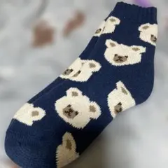 ふわふわモコモコ♡クマ柄ネイビーソックス