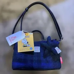 ハリスツイードPEANUTS スヌーピーショルダーバッグ ネイビー系