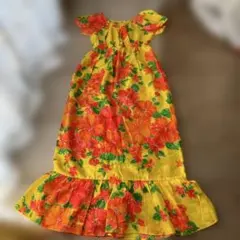 【訳あり・補修が必要】 フラダンス用ドレス ムームー イエロー ハイビスカス柄