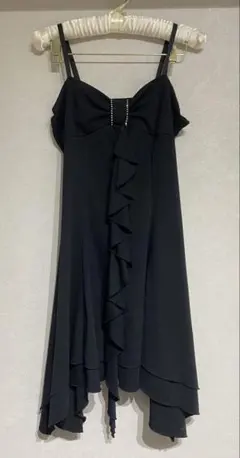 【LAVANNOR】フリル付きブラックスリップドレス